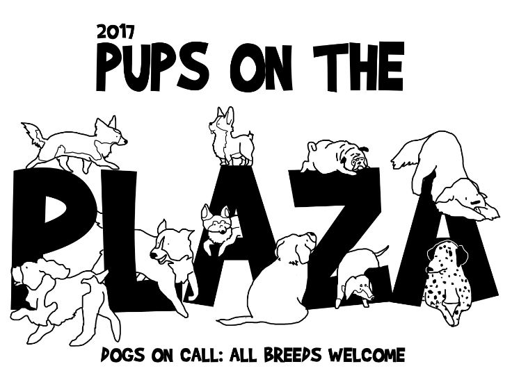 The 2017 Pups on the Plaza t-shirt features the words 
