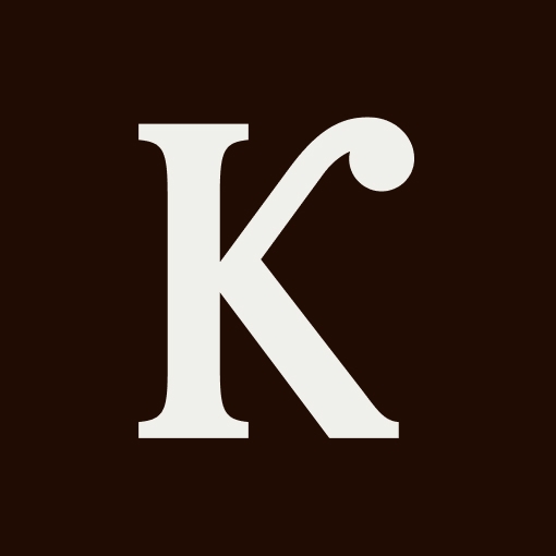 A white uppercase K, the logo for the Kinship website and brand